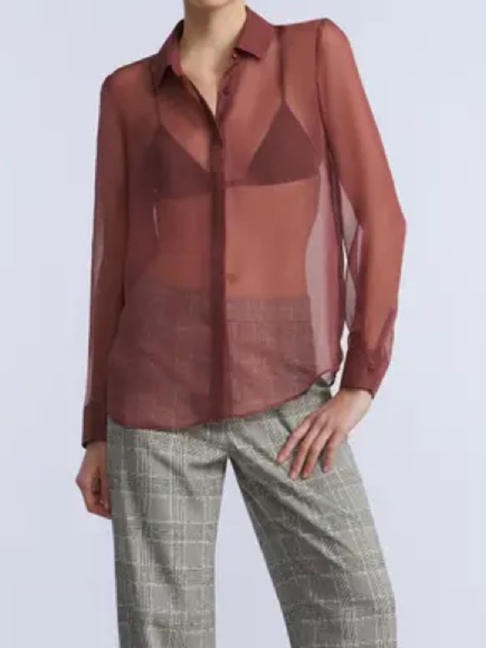 Abercrombie & Fitch Sheer Brick Red Button-Down Shirt
